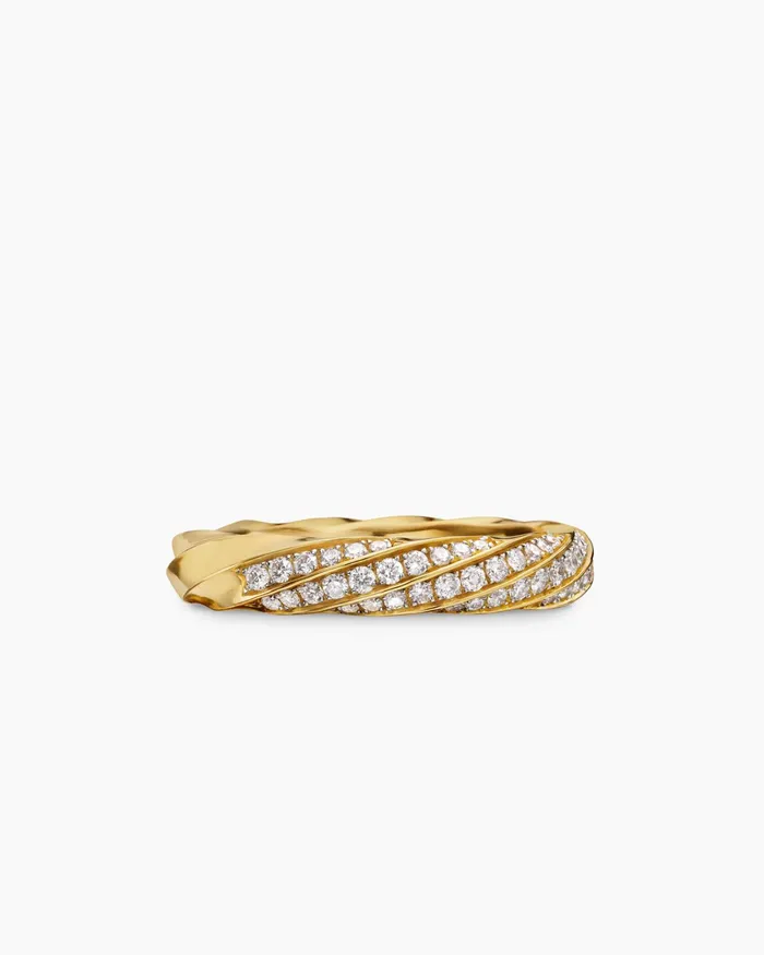 Cable Edge Band Ring In 18K Yellow Gold With Diamonds 4mm Women David Yurman Band Cable Edge Band Ring In 18K Yellow Gold With Diamonds 4mm Women David Yurman Band
