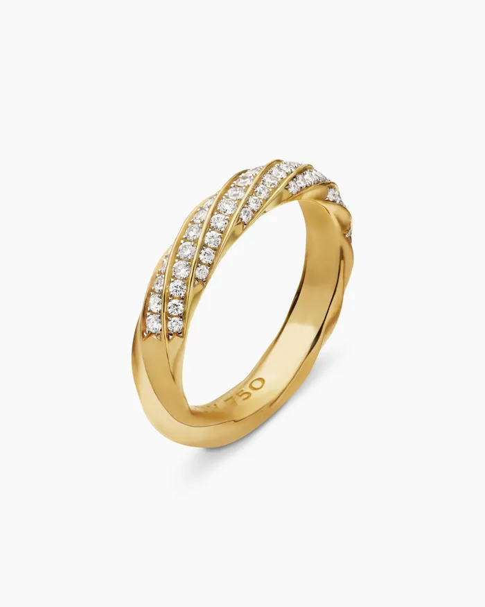 Cable Edge Band Ring In 18K Yellow Gold With Diamonds 4mm Women David Yurman Band Cable Edge Band Ring In 18K Yellow Gold With Diamonds 4mm Women David Yurman Band