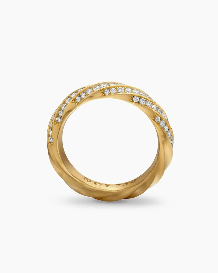 Cable Edge Band Ring In 18K Yellow Gold With Diamonds 4mm Women David Yurman Band Cable Edge Band Ring In 18K Yellow Gold With Diamonds 4mm Women David Yurman Band
