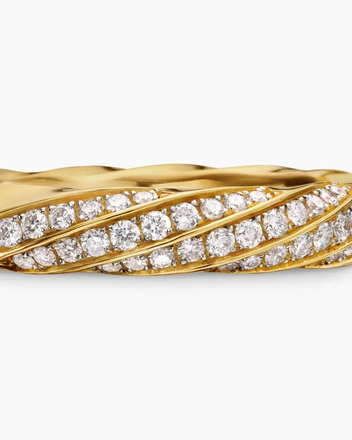 Cable Edge Band Ring In 18K Yellow Gold With Diamonds 4mm Women David Yurman Band Cable Edge Band Ring In 18K Yellow Gold With Diamonds 4mm Women David Yurman Band