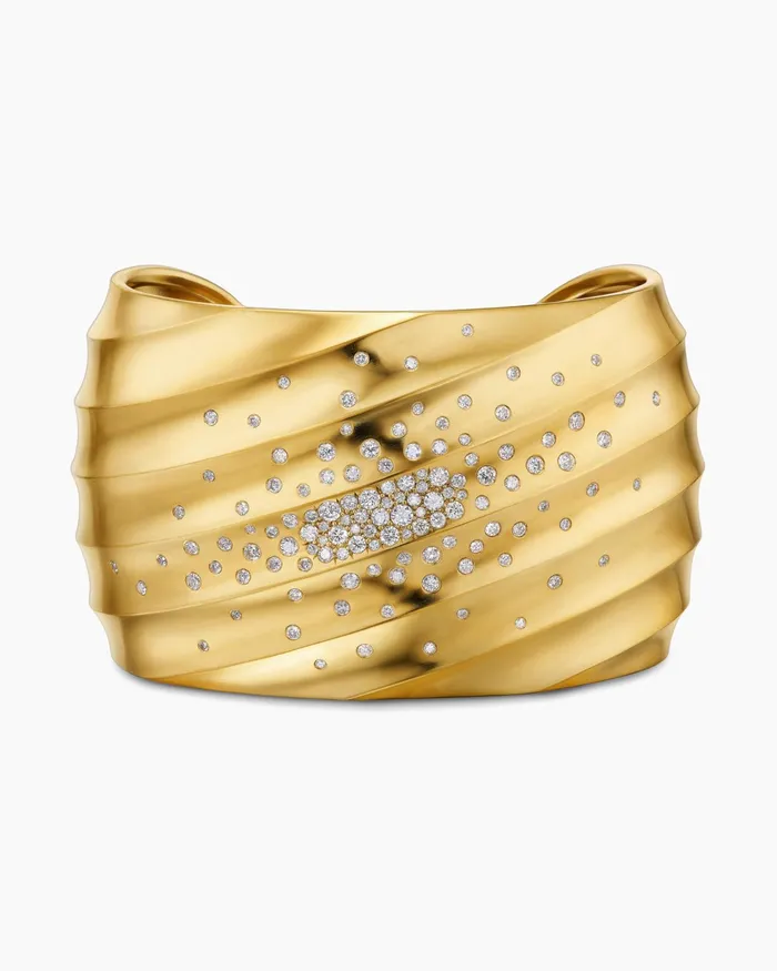 Cable Edge Cuff Bracelet In 18K Yellow Gold With Diamonds 41mm Women David Yurman Cuff Cable Edge Cuff Bracelet In 18K Yellow Gold With Diamonds 41mm Women David Yurman Cuff