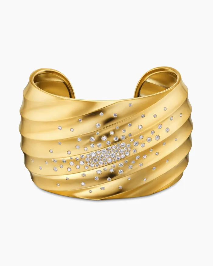 Cable Edge Cuff Bracelet In 18K Yellow Gold With Diamonds 41mm Women David Yurman Cuff Cable Edge Cuff Bracelet In 18K Yellow Gold With Diamonds 41mm Women David Yurman Cuff