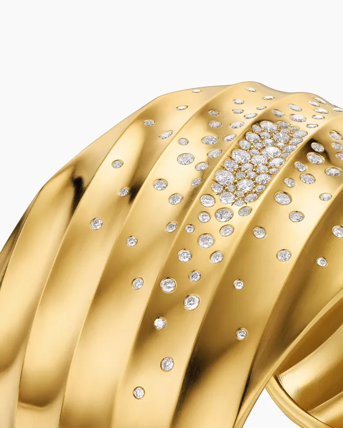 Cable Edge Cuff Bracelet In 18K Yellow Gold With Diamonds 41mm Women David Yurman Cuff Cable Edge Cuff Bracelet In 18K Yellow Gold With Diamonds 41mm Women David Yurman Cuff