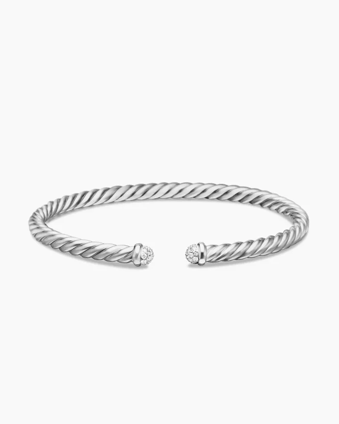 Cable Flex Bracelet In 18K White Gold With Diamonds 4mm Women David Yurman Cuff Cable Flex Bracelet In 18K White Gold With Diamonds 4mm Women David Yurman Cuff