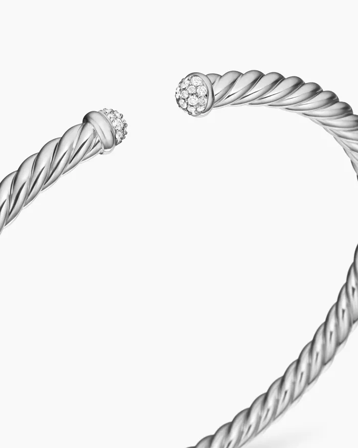 Cable Flex Bracelet In 18K White Gold With Diamonds 4mm Women David Yurman Cuff Cable Flex Bracelet In 18K White Gold With Diamonds 4mm Women David Yurman Cuff
