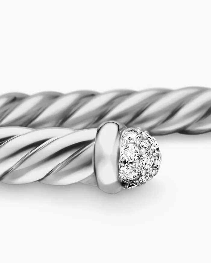 Cable Flex Bracelet In 18K White Gold With Diamonds 4mm Women David Yurman Cuff Cable Flex Bracelet In 18K White Gold With Diamonds 4mm Women David Yurman Cuff