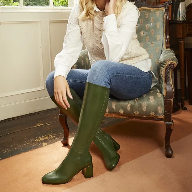 Carl Scarpa Jilly Green Italian Leather Knee High Boots Women Leather Boots