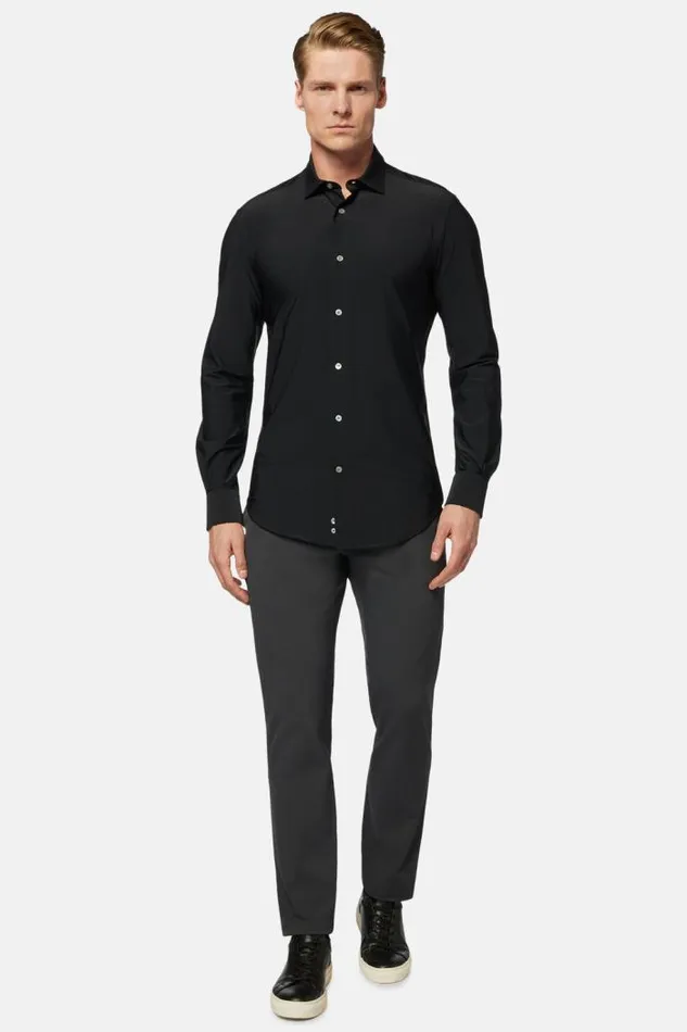 Casual Shirts Men Boggi Milano Black Stretch Nylon Slim Fit Shirt Black