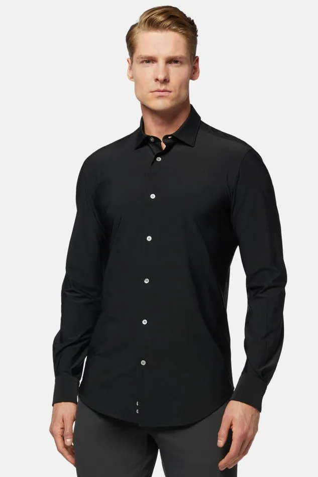Casual Shirts Men Boggi Milano Black Stretch Nylon Slim Fit Shirt Black Casual Shirts Men Boggi Milano Black Stretch Nylon Slim Fit Shirt Black