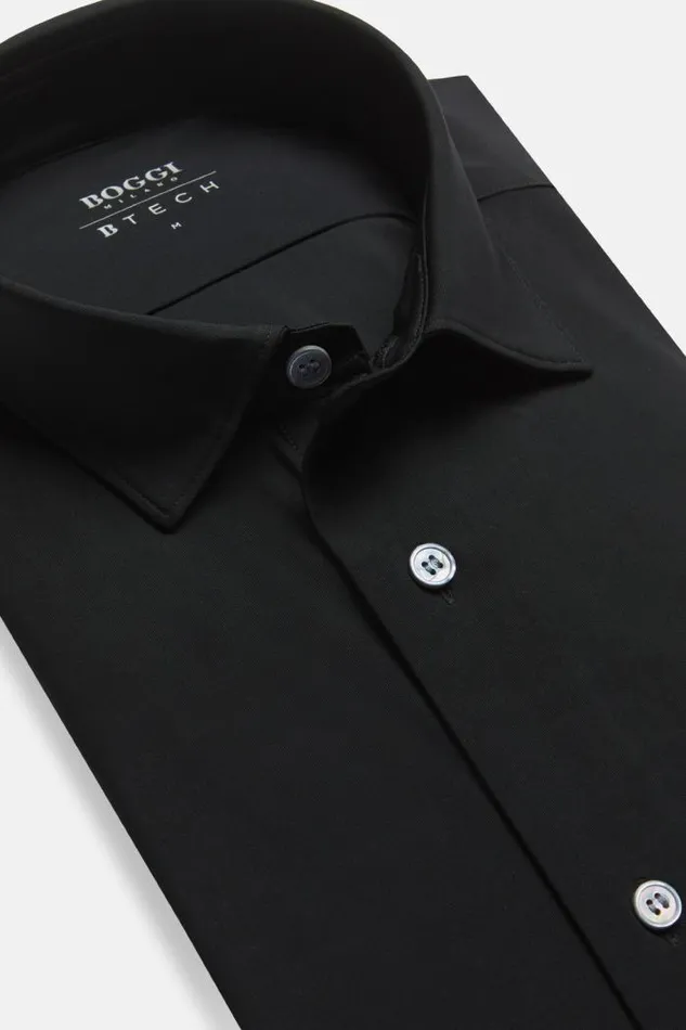 Casual Shirts Men Boggi Milano Black Stretch Nylon Slim Fit Shirt Black Casual Shirts Men Boggi Milano Black Stretch Nylon Slim Fit Shirt Black