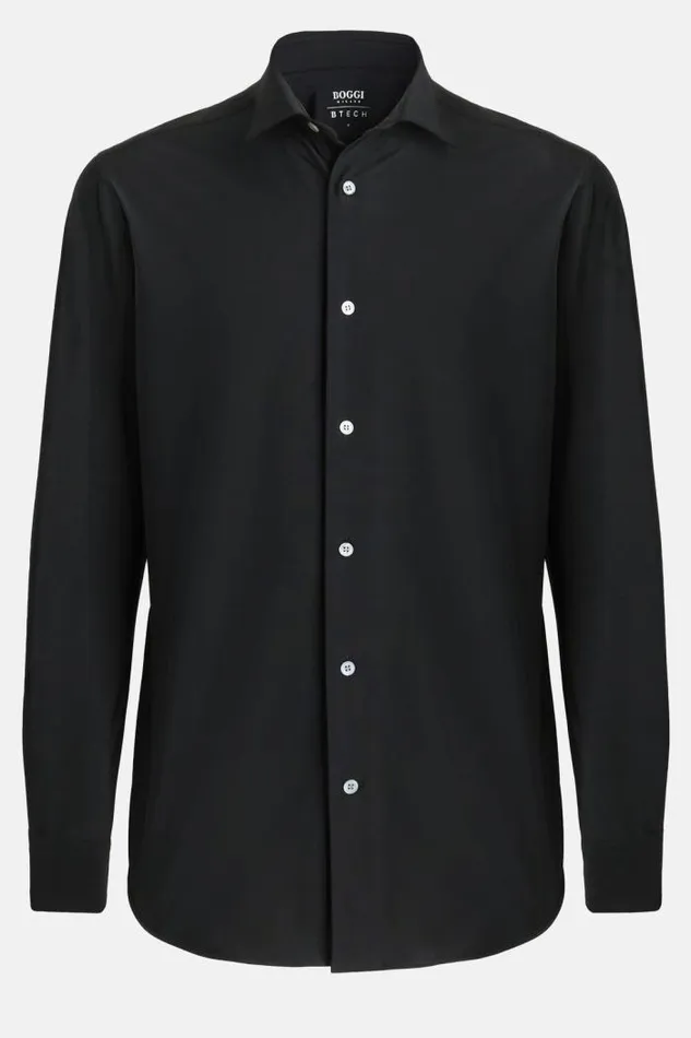 Casual Shirts Men Boggi Milano Black Stretch Nylon Slim Fit Shirt Black Casual Shirts Men Boggi Milano Black Stretch Nylon Slim Fit Shirt Black