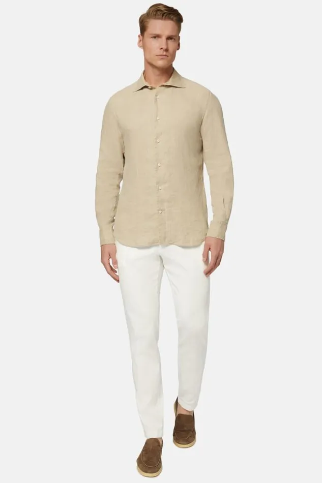 Casual Shirts Men Boggi Milano Regular Fit Beige Linen Shirt Beige