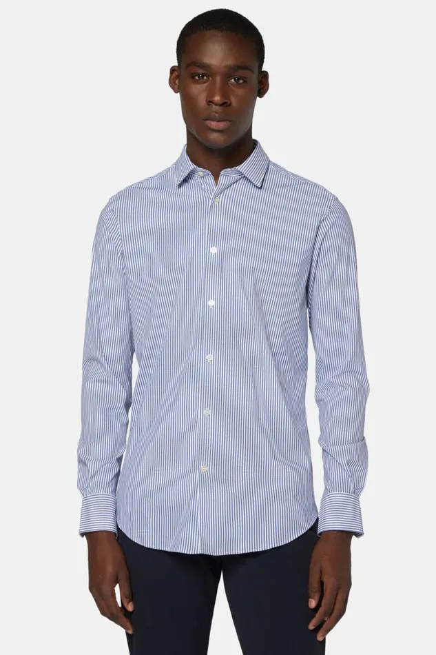 Casual Shirts Men Boggi Milano Slim Fit Blue Stripe Stretch Nylon Shirt Blue Casual Shirts Men Boggi Milano Slim Fit Blue Stripe Stretch Nylon Shirt Blue