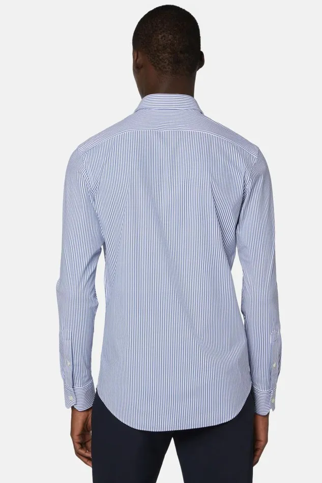 Casual Shirts Men Boggi Milano Slim Fit Blue Stripe Stretch Nylon Shirt Blue Casual Shirts Men Boggi Milano Slim Fit Blue Stripe Stretch Nylon Shirt Blue