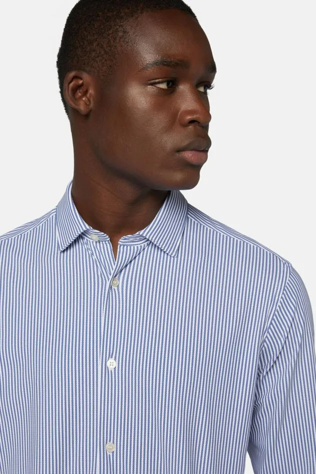 Casual Shirts Men Boggi Milano Slim Fit Blue Stripe Stretch Nylon Shirt Blue Casual Shirts Men Boggi Milano Slim Fit Blue Stripe Stretch Nylon Shirt Blue