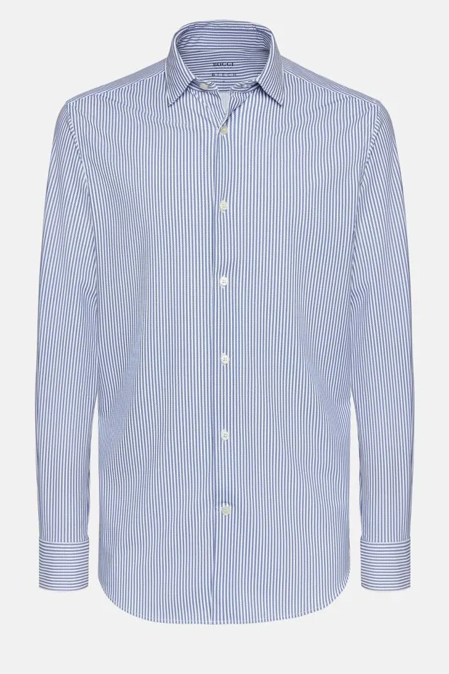 Casual Shirts Men Boggi Milano Slim Fit Blue Stripe Stretch Nylon Shirt Blue Casual Shirts Men Boggi Milano Slim Fit Blue Stripe Stretch Nylon Shirt Blue