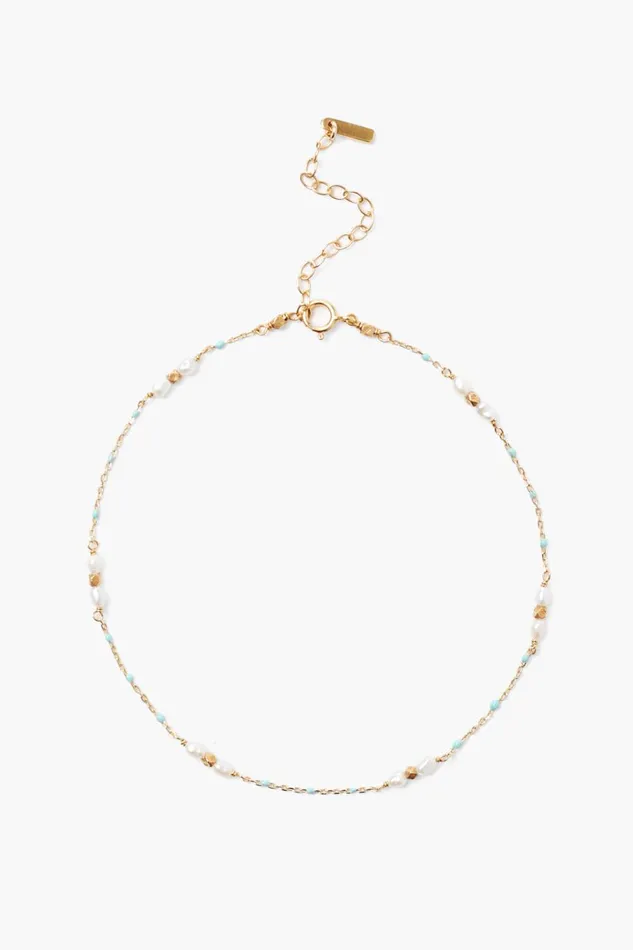 Chan Luu Anklets Women Pearl And Turquoise Enamel Bead Anklet