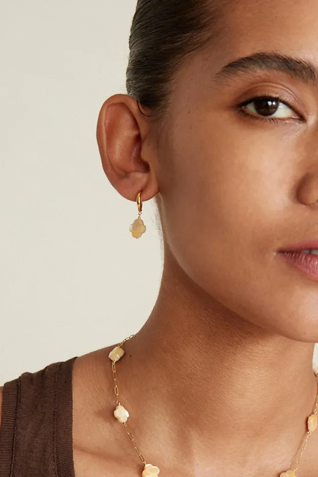 Chan Luu Earrings Women Clover Hoop Earrings Yellow MOP