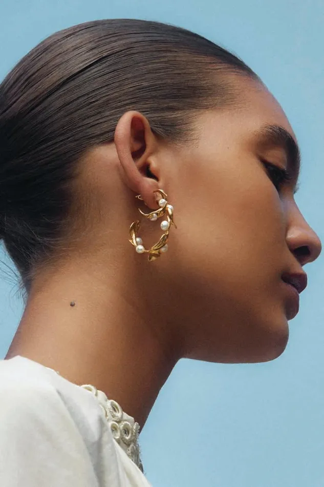 Chan Luu Earrings Women Olive Branch Hoop Earrings Mini Gold