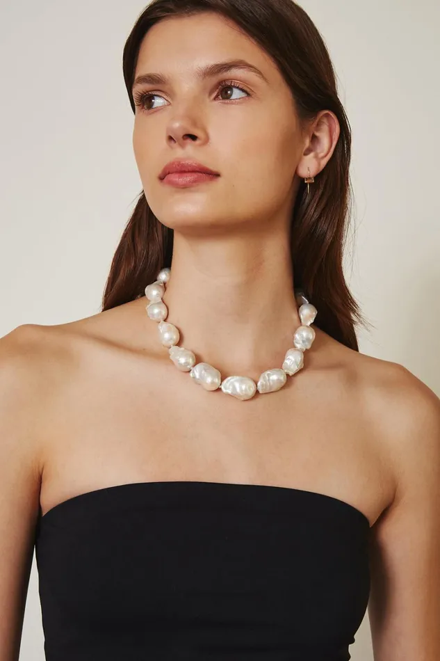 Chan Luu Necklaces Women White Baroque Pearl Collar Necklace