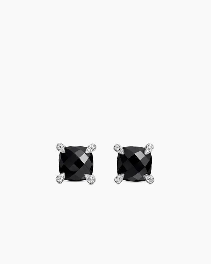 Chatelaine Stud Earrings In Sterling Silver With Black Onyx And Diamonds 9mm Women David Yurman Stud Chatelaine Stud Earrings In Sterling Silver With Black Onyx And Diamonds 9mm Women David Yurman Stud