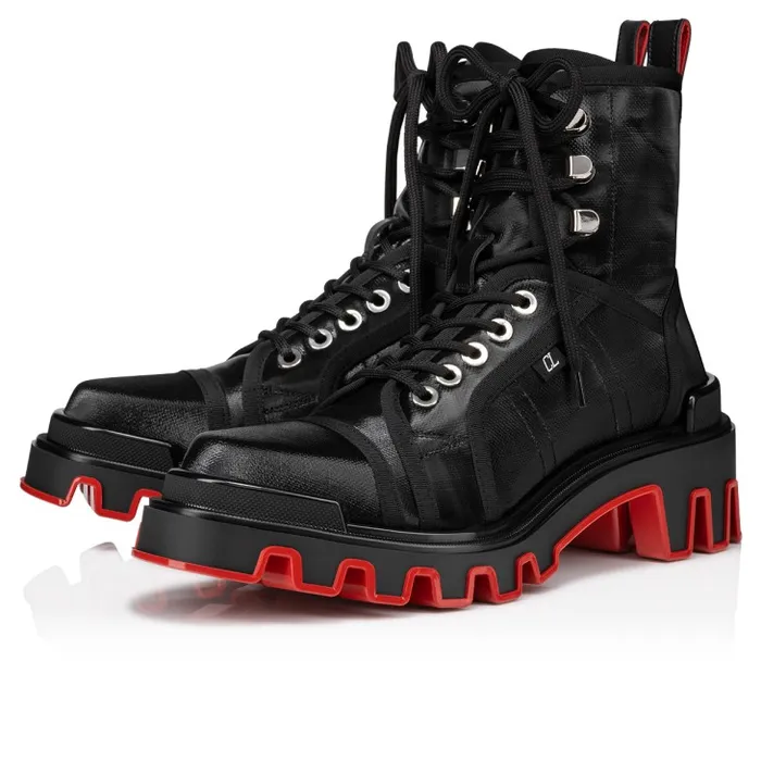 Christian Louboutin Boots Men Panaroot Dune Boots 8211 Coated Canva And Calf Leather 8211 Black Christian Louboutin Boots Men Panaroot Dune Boots 8211 Coated Canva And Calf Leather 8211 Black