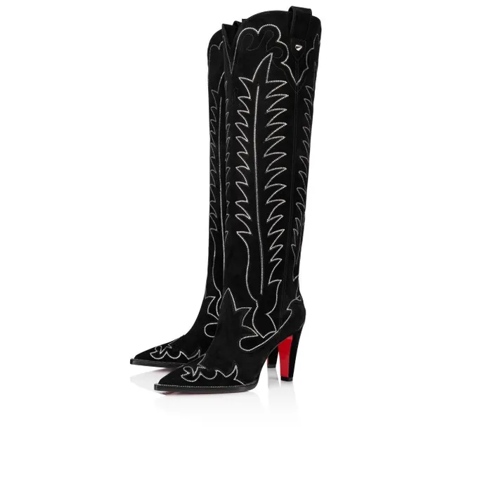 Christian Louboutin Boots Women Santia Botta Strass 85 Mm Boots 8211 Veau Velours And Strass 8211 Black Christian Louboutin Boots Women Santia Botta Strass 85 Mm Boots 8211 Veau Velours And Strass 8211 Black