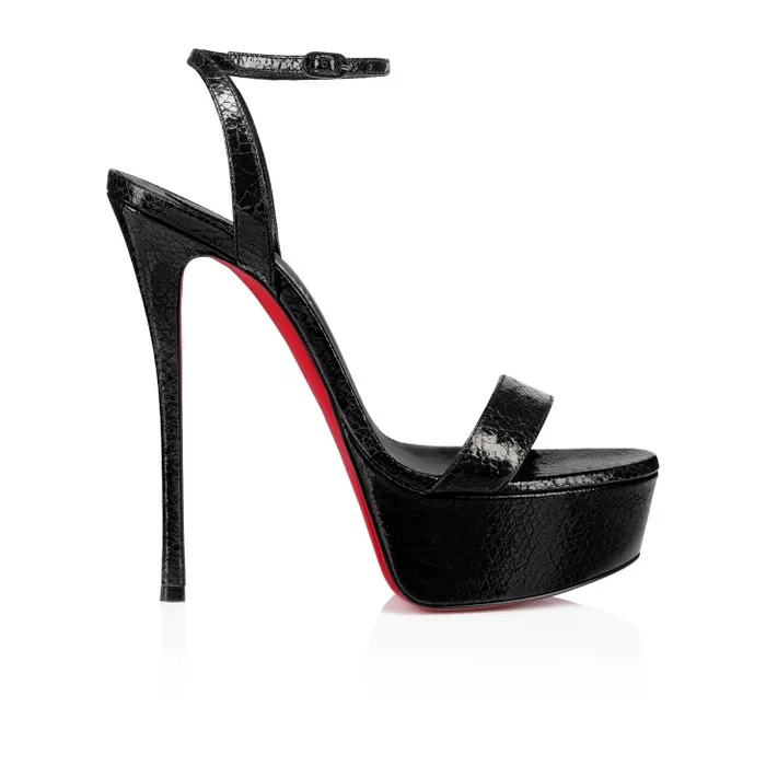 Christian Louboutin Platforms Women Loubi Queen Alta 150 Mm Strappy Sandals 8211 Star Specchio Leather 8211 Black