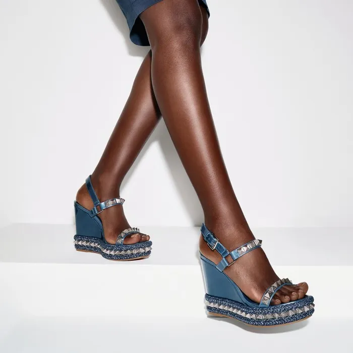 Christian Louboutin Platforms Women Pyraclou 110 Mm Espadrilles 8211 Iridescent Patent Leather 8211 Denim Christian Louboutin Platforms Women Pyraclou 110 Mm Espadrilles 8211 Iridescent Patent Leather 8211 Denim