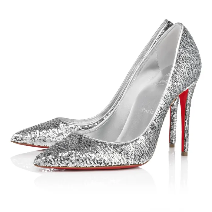 Christian Louboutin Pumps Women Kate Mini Paillettes 100 Mm Pumps 8211 Crepe Satin 8211 Silver