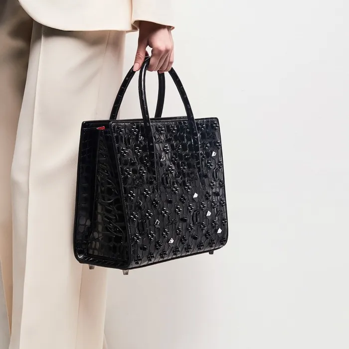 Christian Louboutin Top Handles Women Paloma Medium Top Handle Bag 8211 Alligator Embossed Calf Leather And Spikes Loubinthesky 8211 Black Christian Louboutin Top Handles Women Paloma Medium Top Handle Bag 8211 Alligator Embossed Calf Leather And Spikes Loubinthesky 8211 Black
