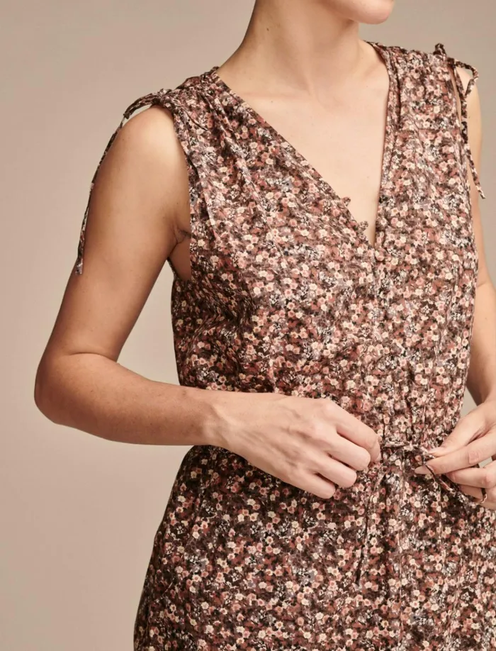 Cinched Floral Romper Peach Whip Multi Women Lucky Brand Jumpsuits and Overalls