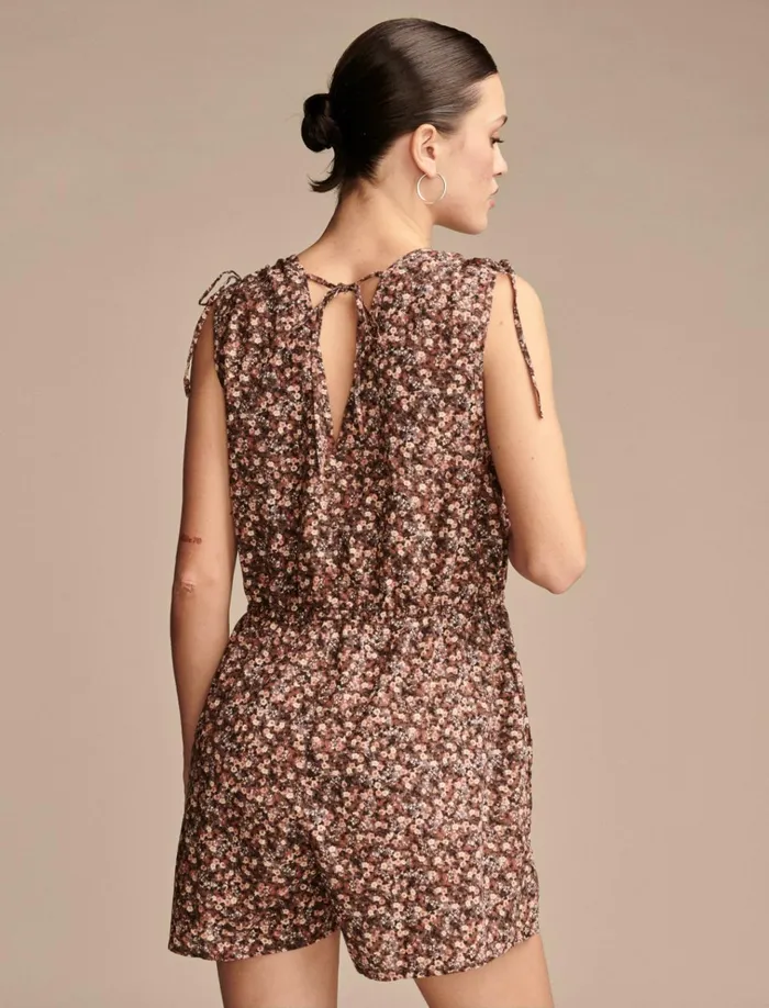Cinched Floral Romper Peach Whip Multi Women Lucky Brand Jumpsuits and Overalls