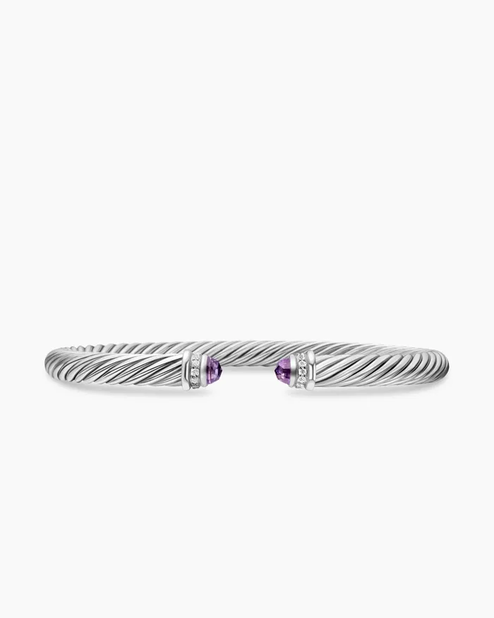 Classic Cable Bracelet In Sterling Silver With Diamonds 5mm Women David Yurman Cuff Classic Cable Bracelet In Sterling Silver With Diamonds 5mm Women David Yurman Cuff