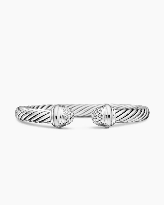 Classic Cable Bracelet In Sterling Silver With Pav Domes 7mm Women David Yurman Cuff Classic Cable Bracelet In Sterling Silver With Pav Domes 7mm Women David Yurman Cuff
