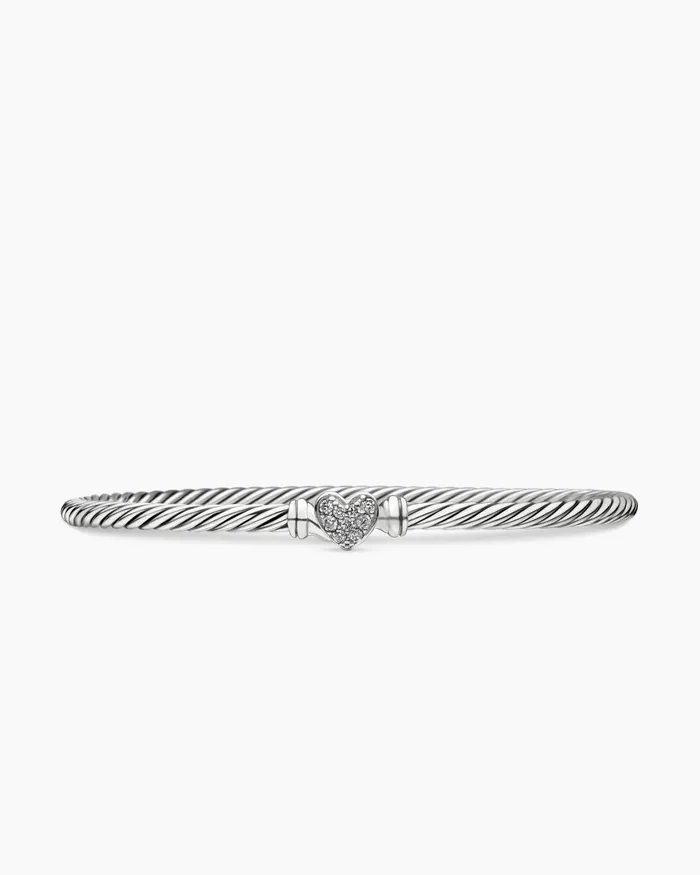 Classic Cable Heart Station Bracelet In Sterling Silver With Pav 3mm Women David Yurman Bangle Classic Cable Heart Station Bracelet In Sterling Silver With Pav 3mm Women David Yurman Bangle