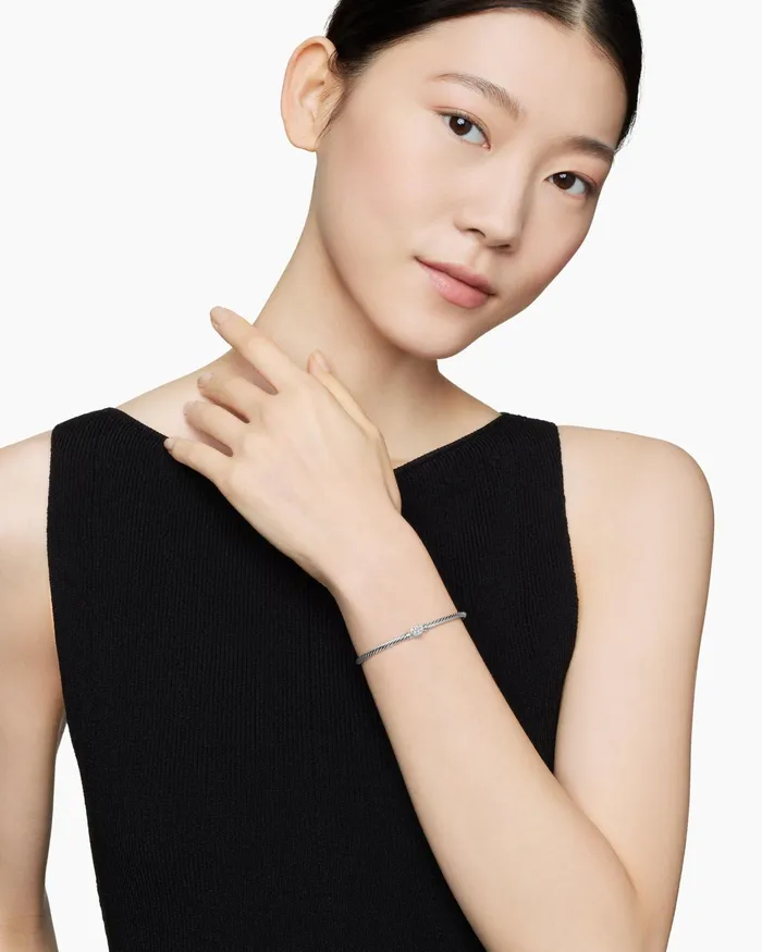 Classic Cable Heart Station Bracelet In Sterling Silver With Pav 3mm Women David Yurman Bangle Classic Cable Heart Station Bracelet In Sterling Silver With Pav 3mm Women David Yurman Bangle