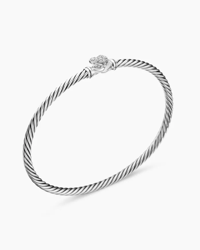 Classic Cable Heart Station Bracelet In Sterling Silver With Pav 3mm Women David Yurman Bangle Classic Cable Heart Station Bracelet In Sterling Silver With Pav 3mm Women David Yurman Bangle