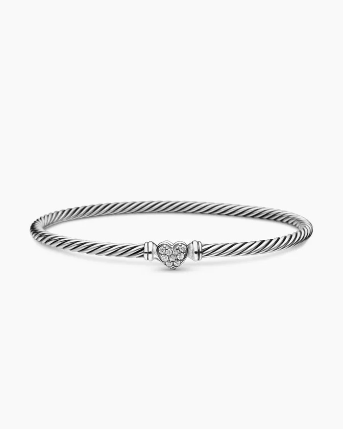 Classic Cable Heart Station Bracelet In Sterling Silver With Pav 3mm Women David Yurman Bangle Classic Cable Heart Station Bracelet In Sterling Silver With Pav 3mm Women David Yurman Bangle