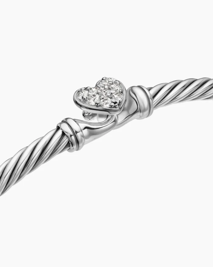 Classic Cable Heart Station Bracelet In Sterling Silver With Pav 3mm Women David Yurman Bangle Classic Cable Heart Station Bracelet In Sterling Silver With Pav 3mm Women David Yurman Bangle