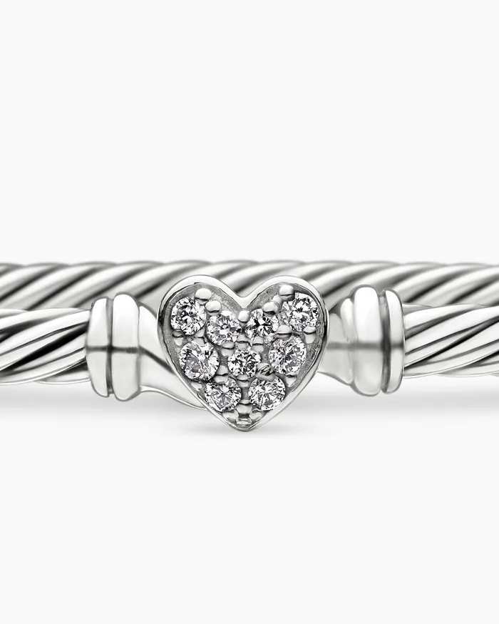 Classic Cable Heart Station Bracelet In Sterling Silver With Pav 3mm Women David Yurman Bangle Classic Cable Heart Station Bracelet In Sterling Silver With Pav 3mm Women David Yurman Bangle