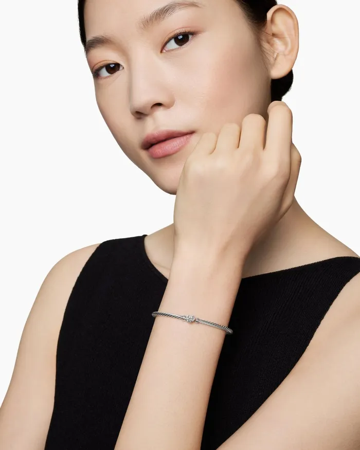 Classic Cable Heart Station Bracelet In Sterling Silver With Pav 3mm Women David Yurman Bangle Classic Cable Heart Station Bracelet In Sterling Silver With Pav 3mm Women David Yurman Bangle
