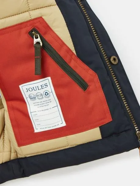 Coats and Jackets Boys Joules Navy Blue Waterproof Coat With Quilted Lining