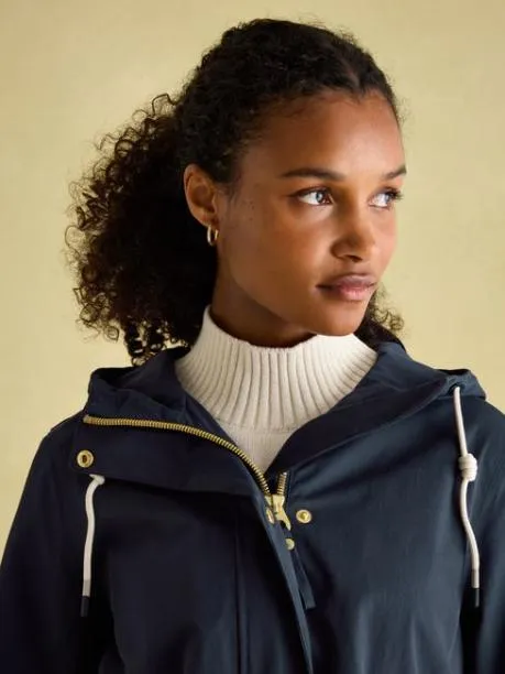 Coats and Jackets Women Joules Navy Blue Waterproof Raincoat With Hood