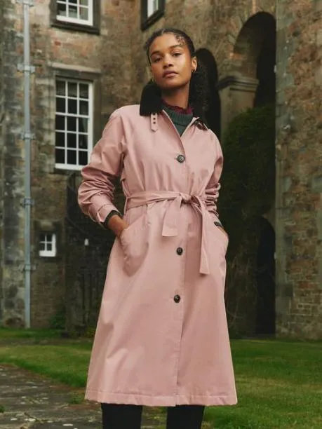 Coats and Jackets Women Joules Pink Waterproof Belted Trench Coat