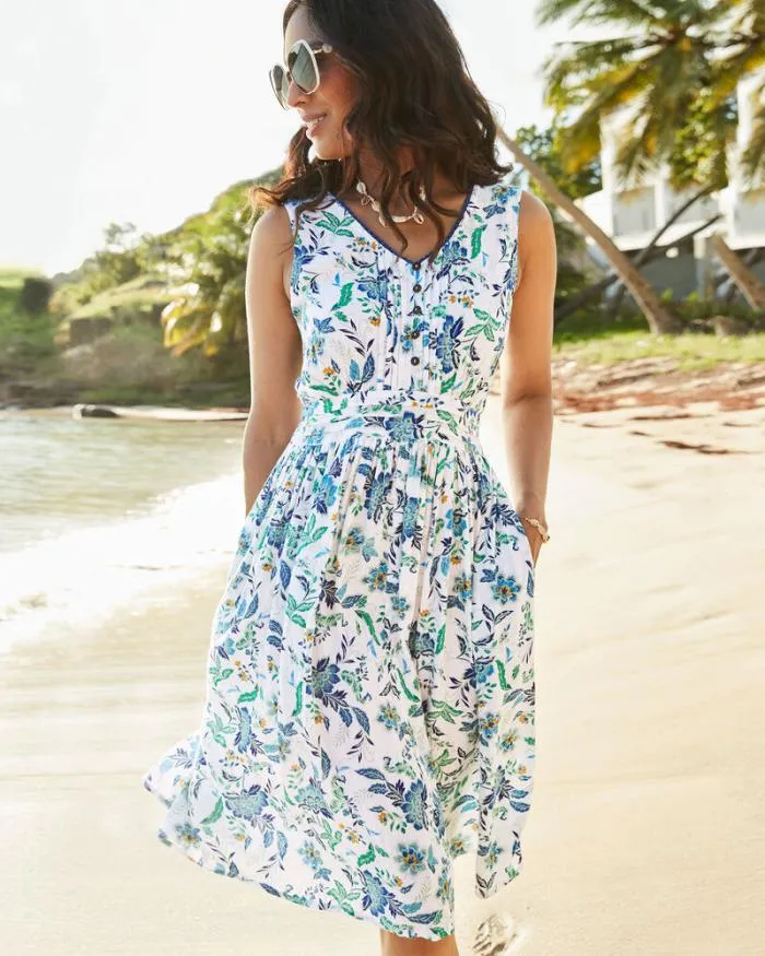 Cotton Traders Dresses Printed Crinkle Short Dress 8211 Women