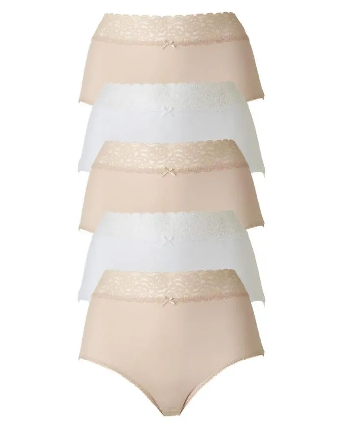Cotton Traders Knickers 5 Pack Lace Trim Full Briefs 8211 Women