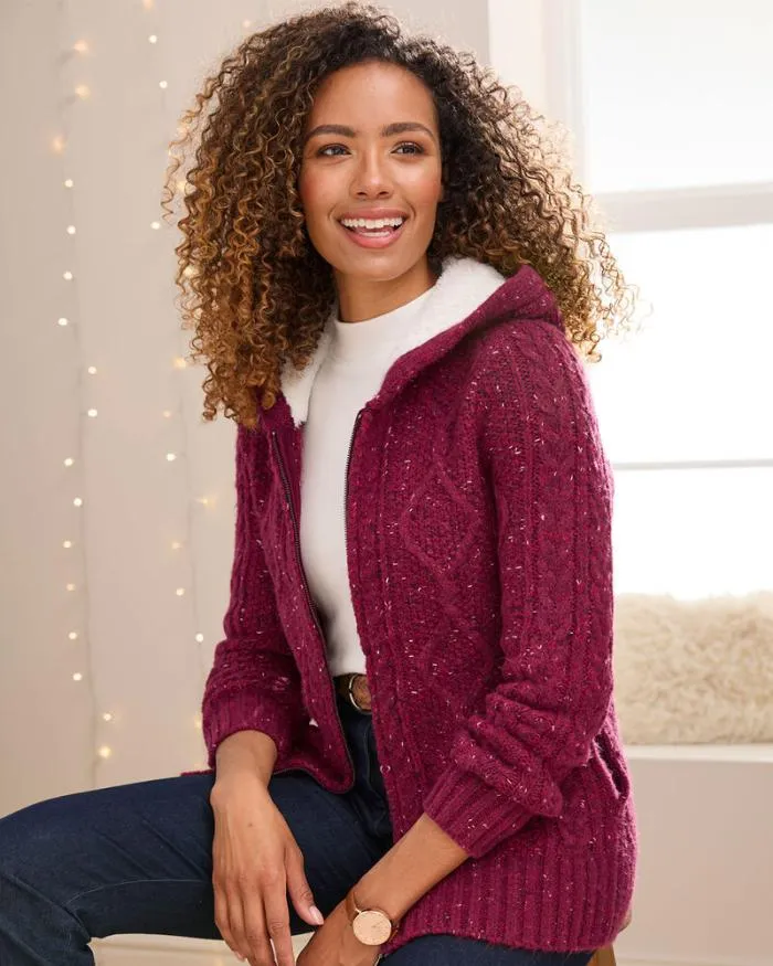 Cotton Traders Knitwear Cable Hooded Zip Cardigan 8211 Women