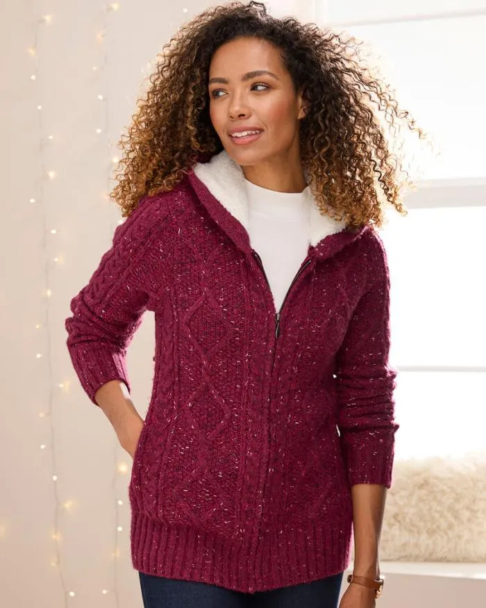 Cotton Traders Knitwear Cable Hooded Zip Cardigan 8211 Women