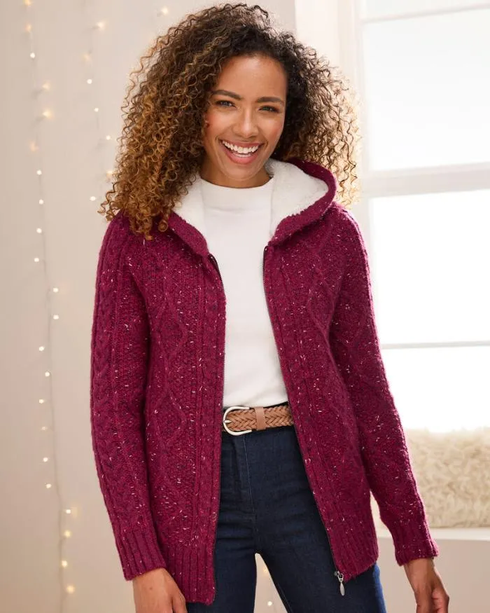 Cotton Traders Knitwear Cable Hooded Zip Cardigan 8211 Women